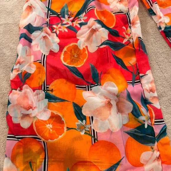 Boohoo Floral Citrus Print Wide Leg Sheer Beach Trousers Tropical Summer Sz 12 - Picture 4 of 12